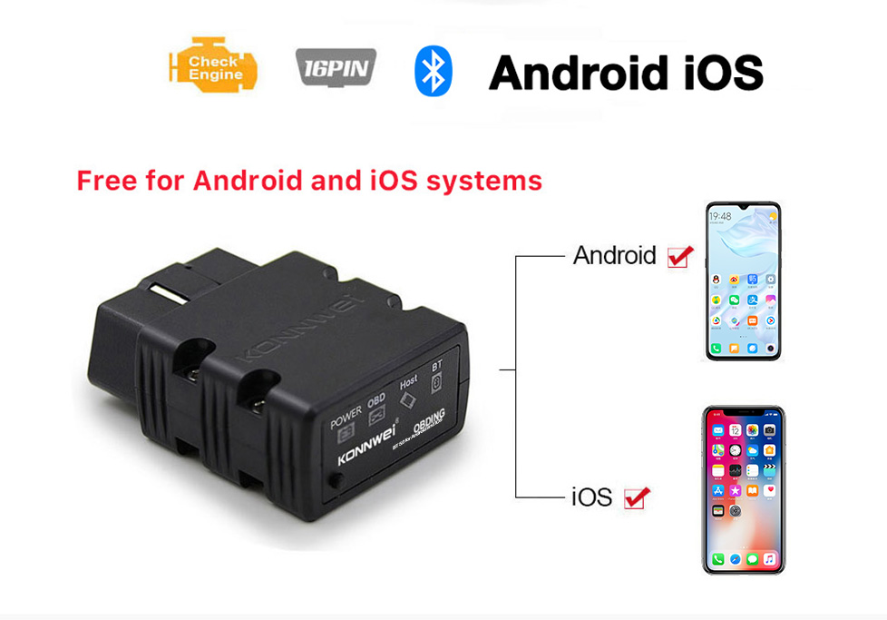 10Pcs/lot KONNWEI KW902 Bluetooth 4.0-5.0 Car obdii scanner for android and iOS both