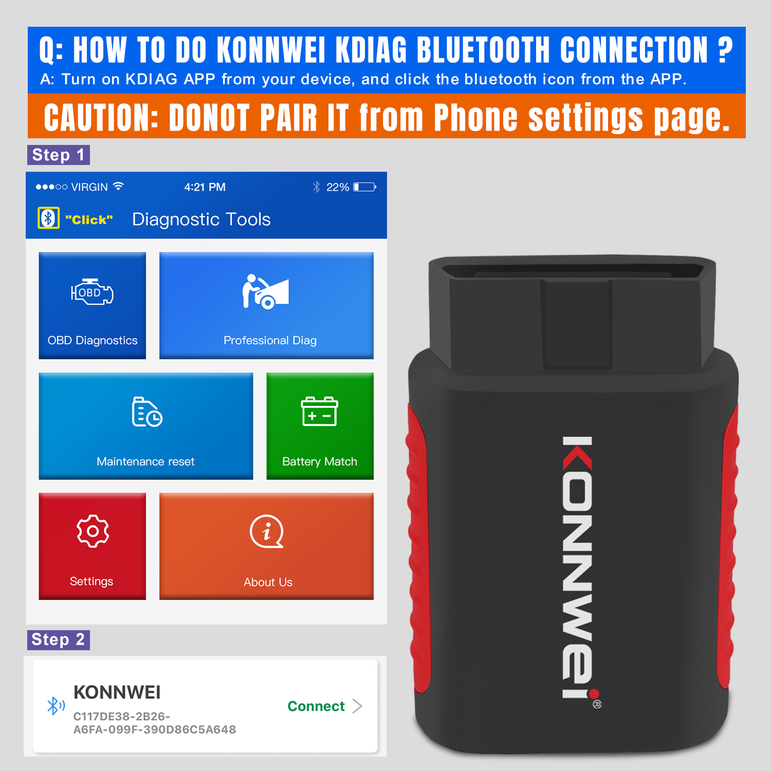 KONNWEI KDIAG Bluetooth Full System Auto Diagnostic Tool All System Car Scanner Code Reader Oil Reset Battery Match Serivce