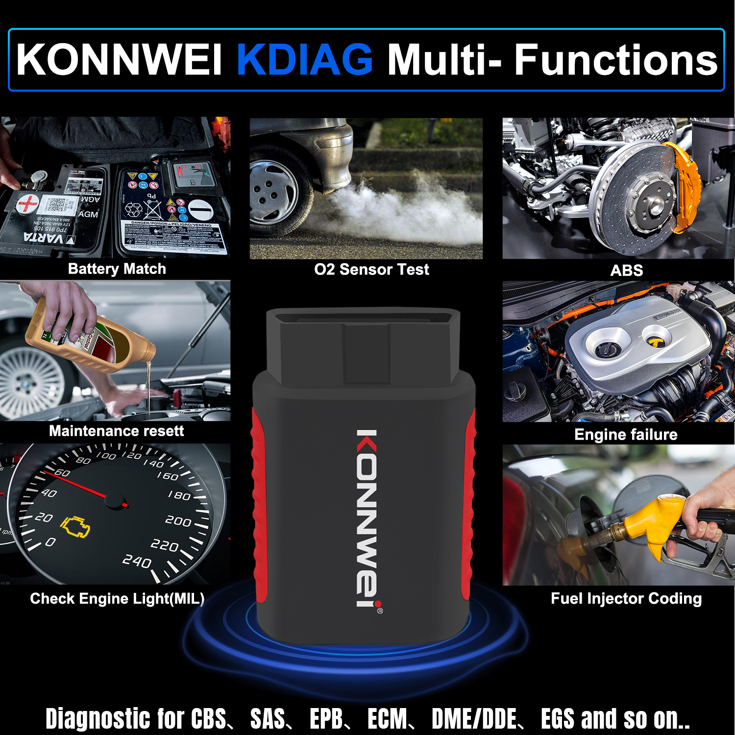 KONNWEI KDIAG Bluetooth Full System Auto Diagnostic Tool All System Car Scanner Code Reader Oil Reset Battery Match Serivce