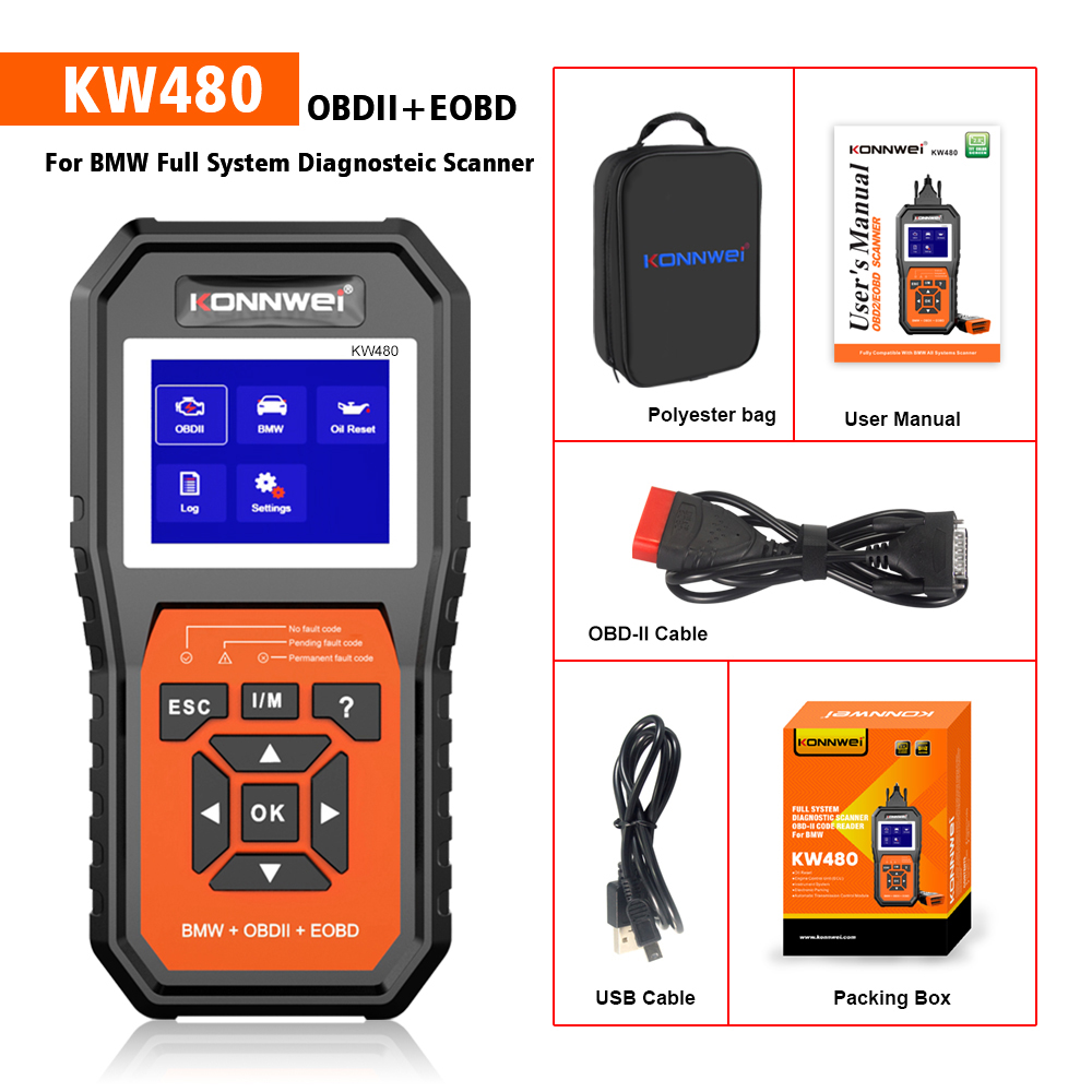 KONNWEI KW480 OBD2 Car Scanner Full System ABS Airbag SRS Oil Reset ODB2 Auto Diagnostic Tool Engine Code Reader for BMW E38 E46