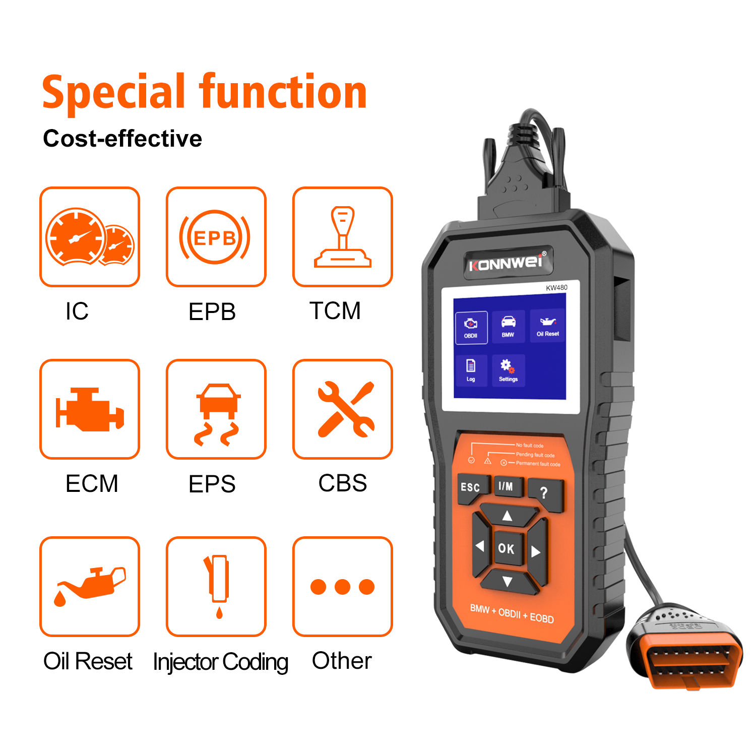 KONNWEI KW480 OBD2 Car Scanner Full System ABS Airbag SRS Oil Reset ODB2 Auto Diagnostic Tool Engine Code Reader for BMW E38 E46