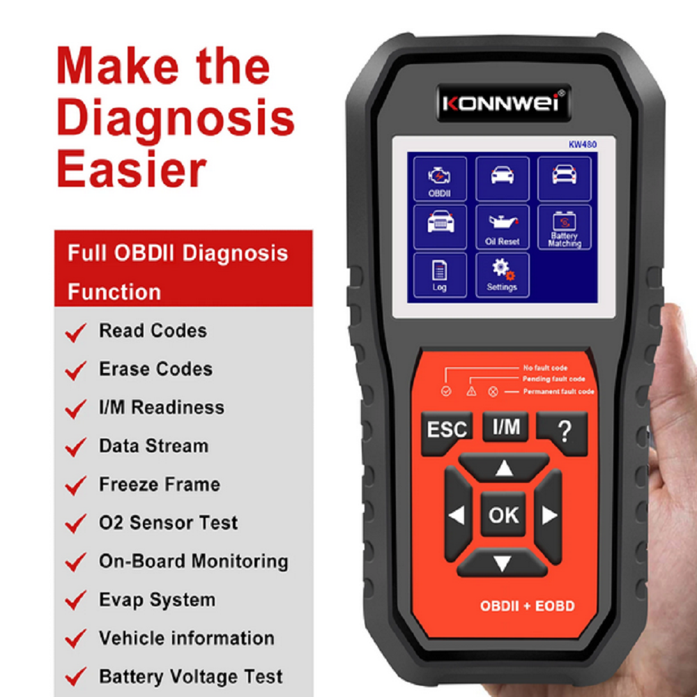 KONNWEI KW480 OBD2 Car Scanner Full System ABS Airbag SRS Oil Reset ODB2 Auto Diagnostic Tool Engine Code Reader for BMW E38 E46