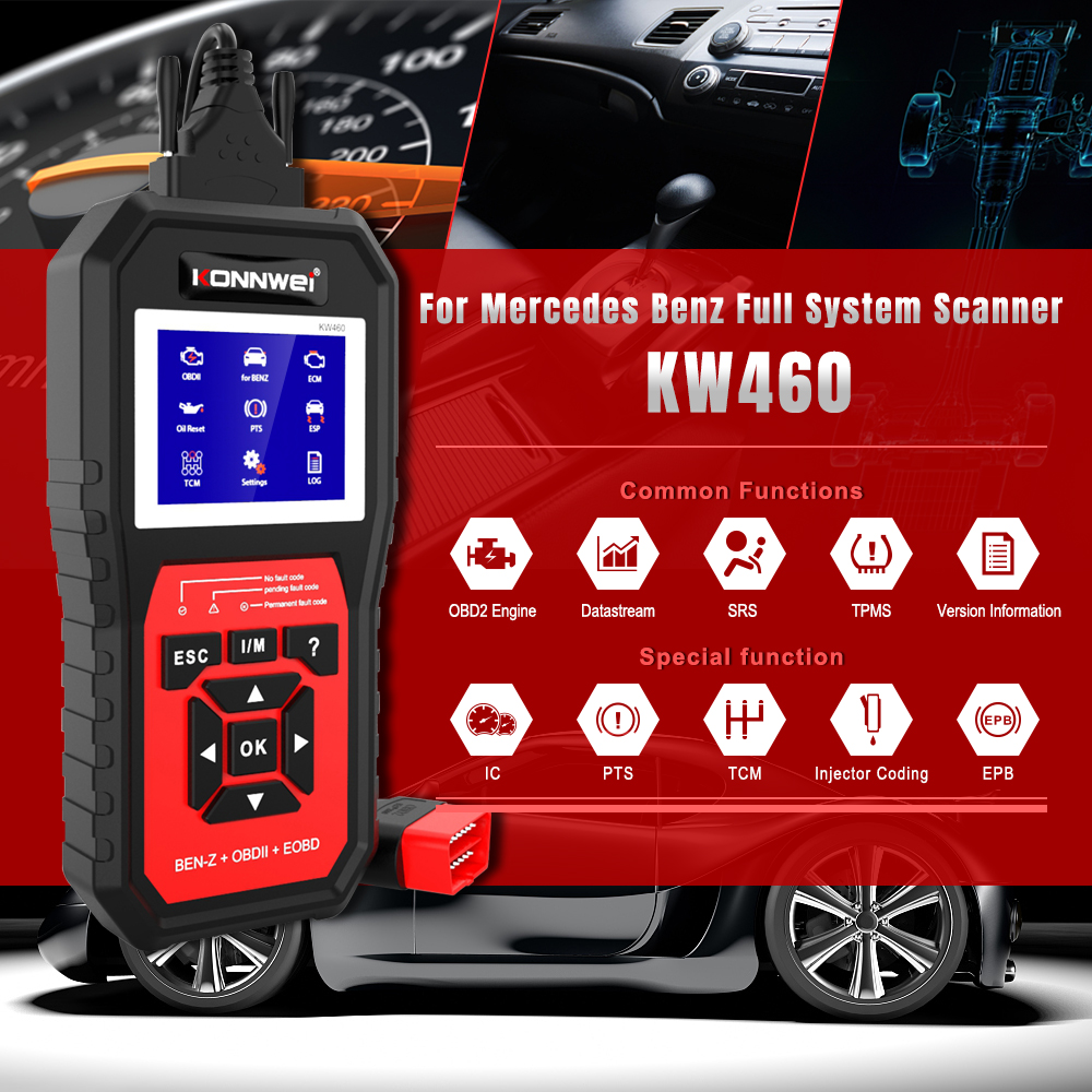 KONNWEI KW460 OBD2 Auto Diagnostic Tools for Mercedes Benz Full System OBD2 Car Scanner Automotive Engine Code Reader Fault Tool