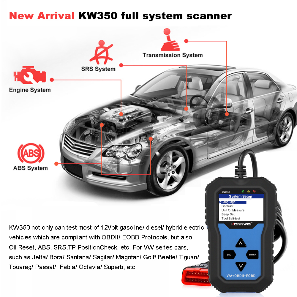 KONNWEI KW350 OBD2 Car Scanner Professional Code Reader Scanner OBD2 Auto diagnostic Tool for AUDI/SEAT/SKODA/VW Golf Obd2