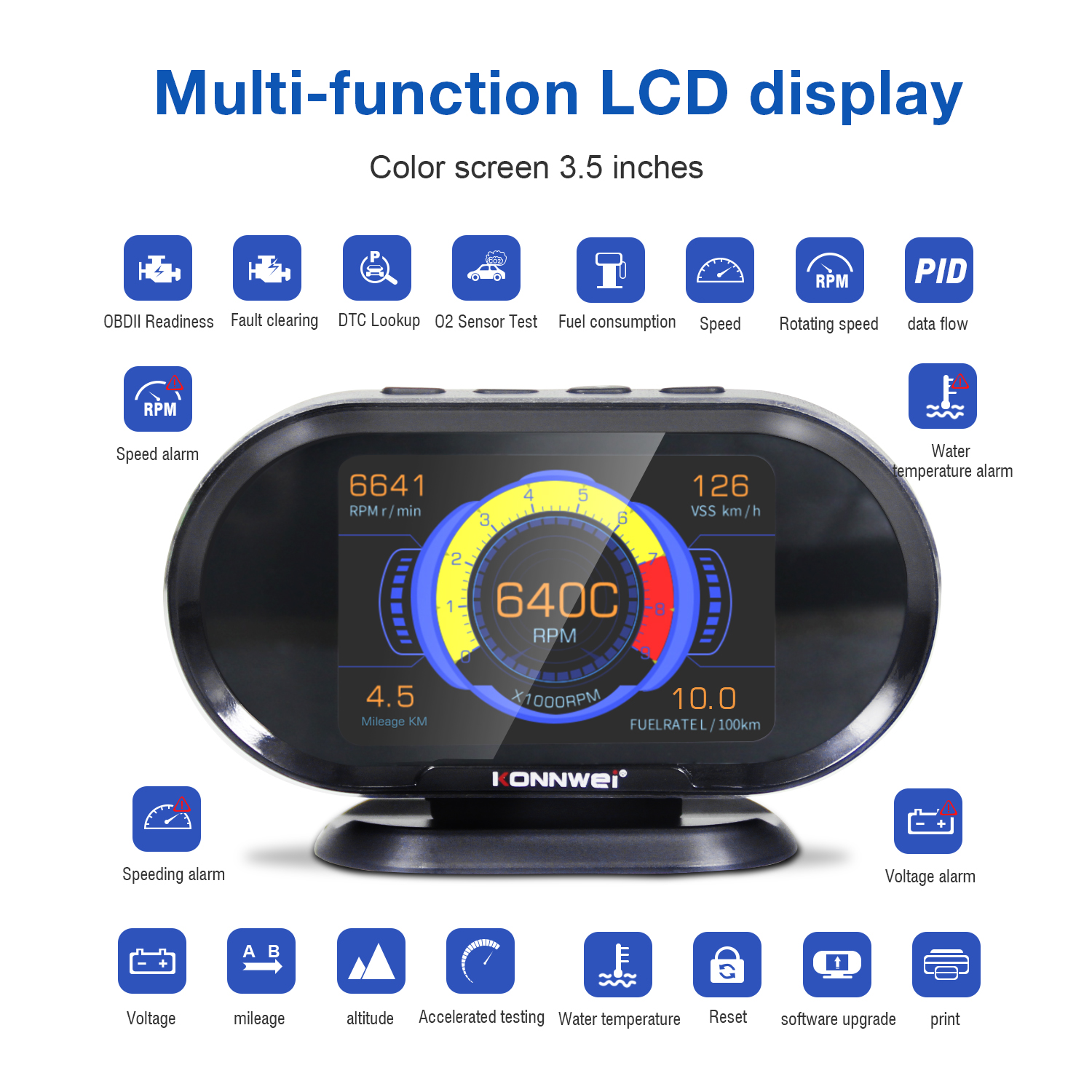 KONNWEI KW206 OBD2 On-Board Computer Car Digital Computer Display Auto Scanner Fuel Consumption Water Temperature Gauge