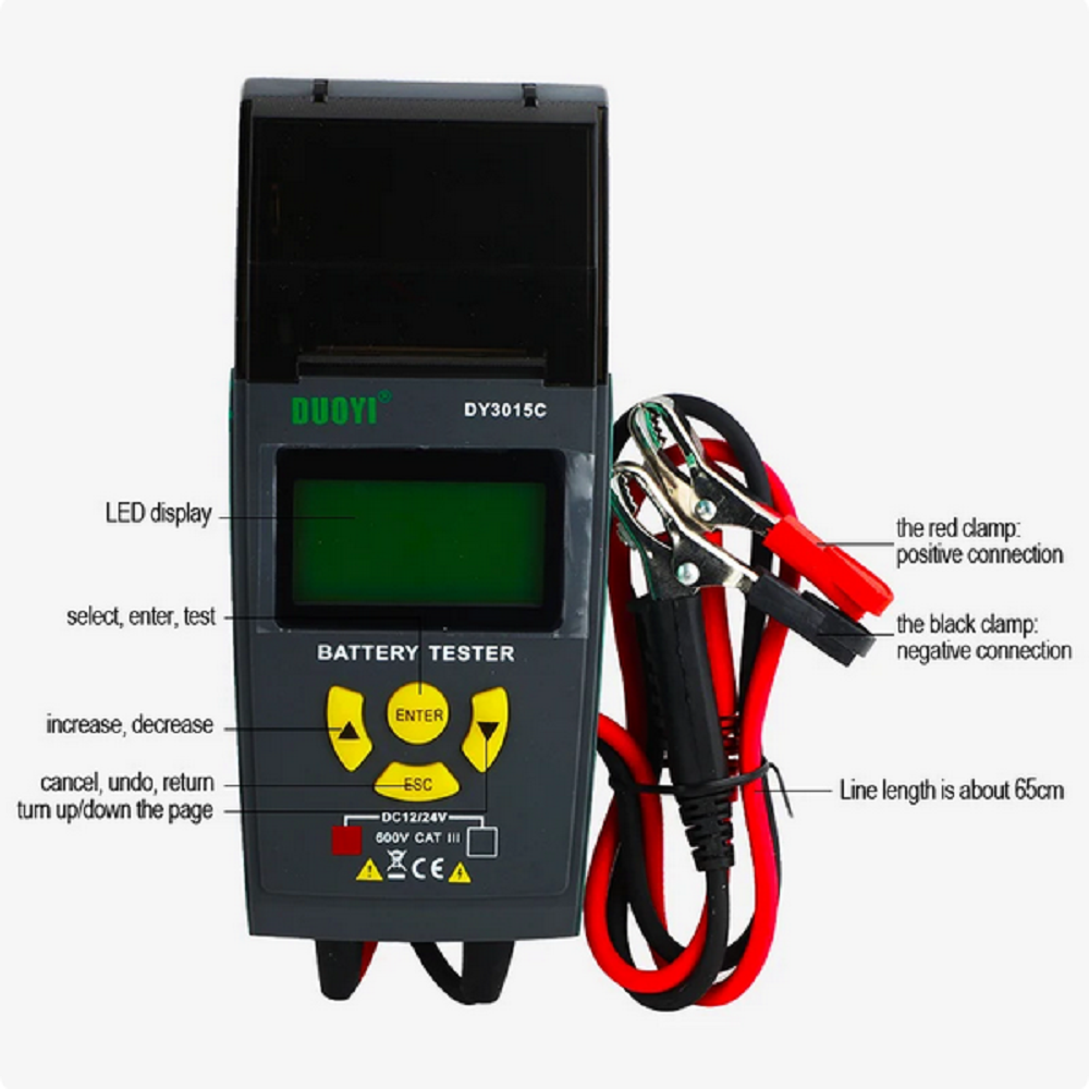 DUOYI DY3015C 12V/24V Car Battery Tester Automotive Battery Analyzer CCA With Printer Cranking Charging Tester Auto Vehicle Repair Test Tool