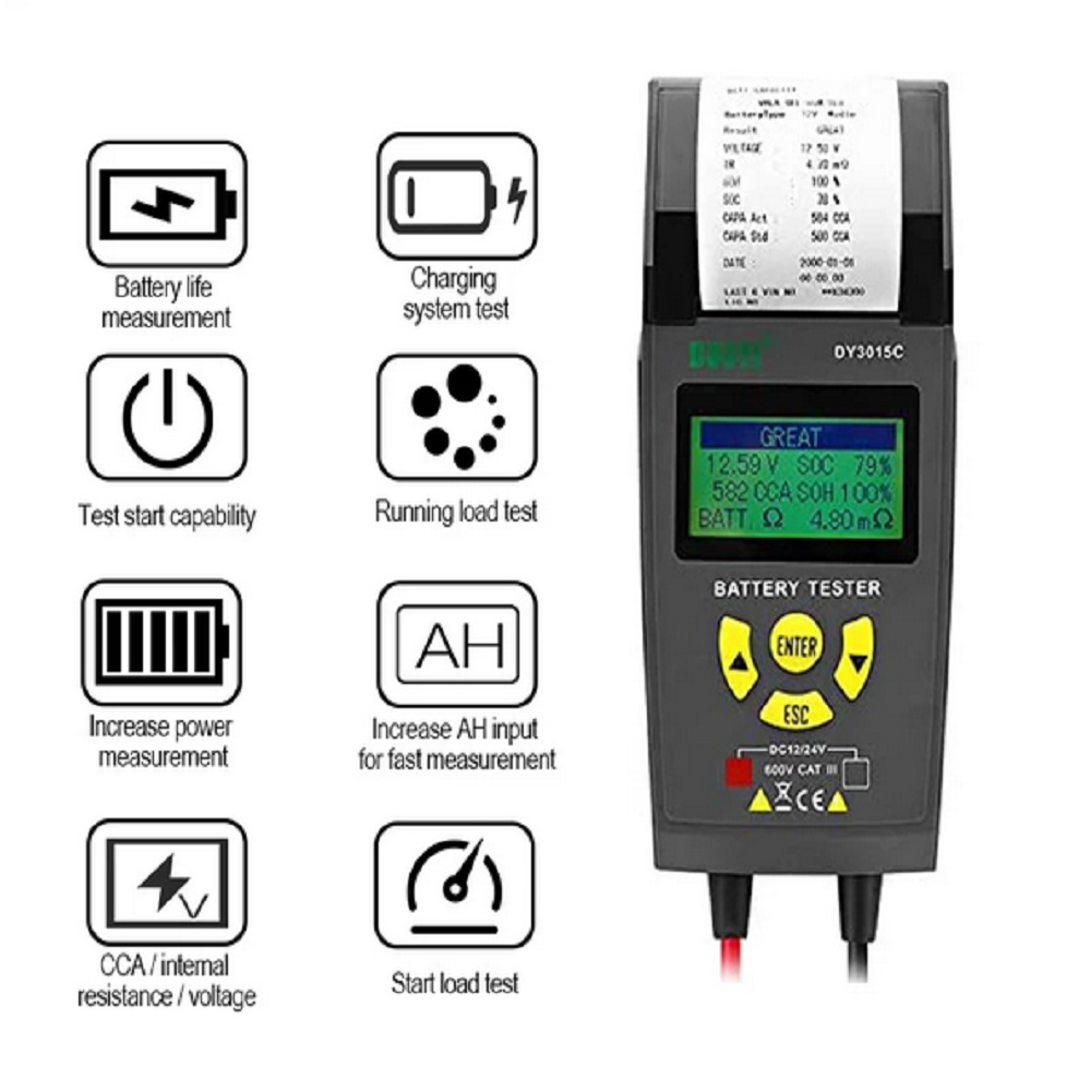 DUOYI DY3015C 12V/24V Car Battery Tester Automotive Battery Analyzer CCA With Printer Cranking Charging Tester Auto Vehicle Repair Test Tool