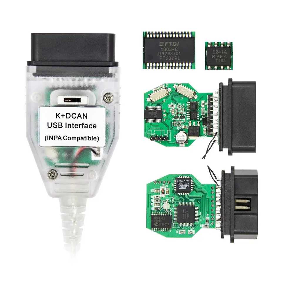 10pcs/lot for BMW INPA K+DCAN with FTDI FT232RL Chip INPA K+CAN OBD2 Diagnostic Cable USB Diagnostic Interface