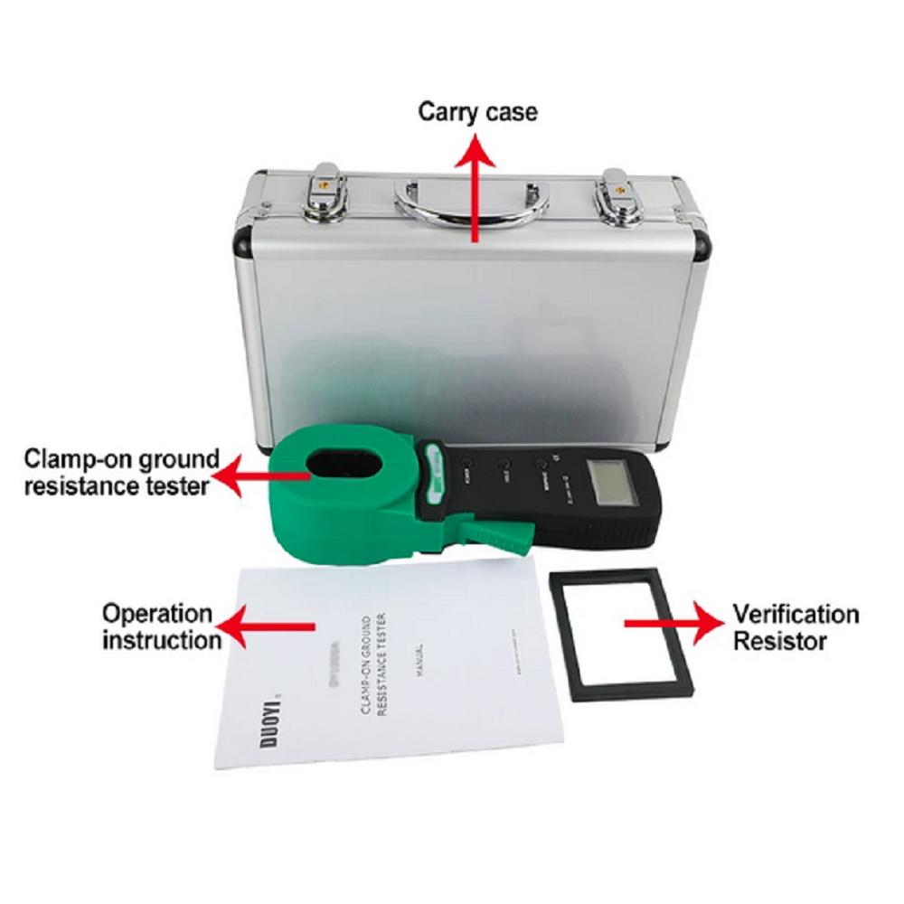 DUOYI DY1200 Clamp-on Ground Resistance and Leakage Current Tester Meter 32mm 0.01 to 1000 ohm Leakage Current Test Meter 45-65HZ