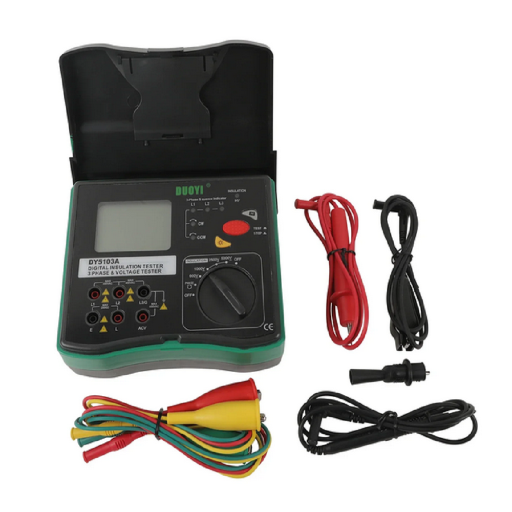 DUOYI DY5103A Digital 5kV Multi-Function Tester (3 in 1) Digital Resistance Tester Ohm Meter Earth Ground Tester Megger Megohmmeter Multimeter 1000V Voltmeter AC 600V