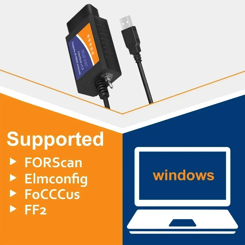 10Pcs/lot RU Ship ELM327 V1.5 USB With Switch PIC18F25K80 Car DiagnosticTool HS CAN MS For Ford Forscan ELMconfig Code Reader OBD2 Scanner