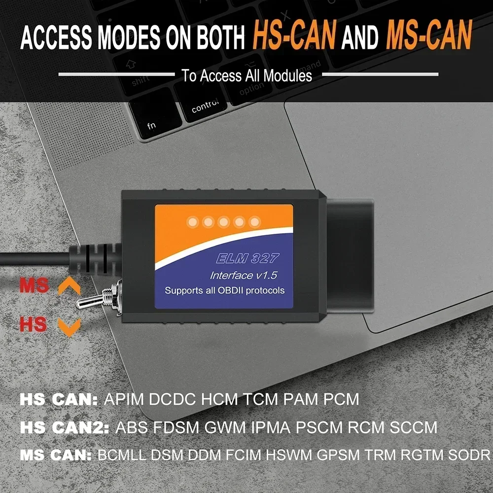 10Pcs/lot RU Ship ELM327 V1.5 USB With Switch PIC18F25K80 Car DiagnosticTool HS CAN MS For Ford Forscan ELMconfig Code Reader OBD2 Scanner