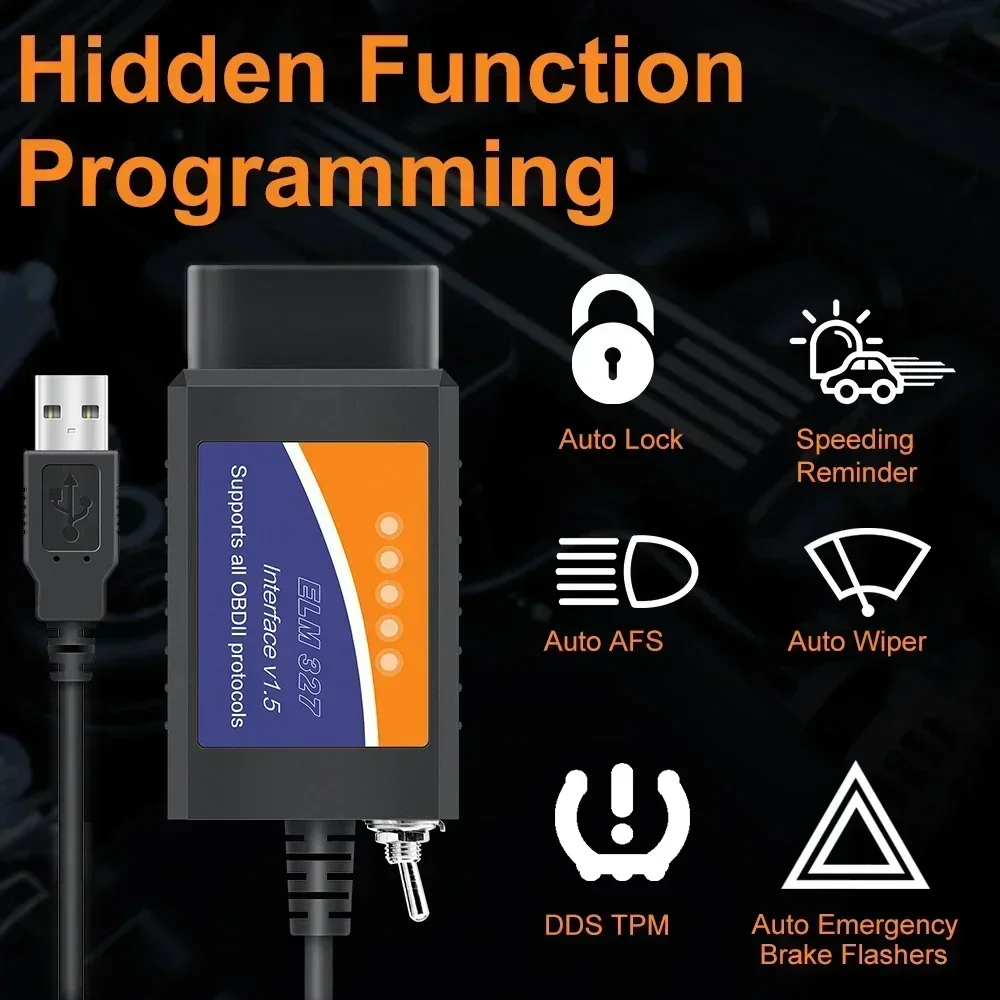 10Pcs/lot RU Ship ELM327 V1.5 USB With Switch PIC18F25K80 Car DiagnosticTool HS CAN MS For Ford Forscan ELMconfig Code Reader OBD2 Scanner