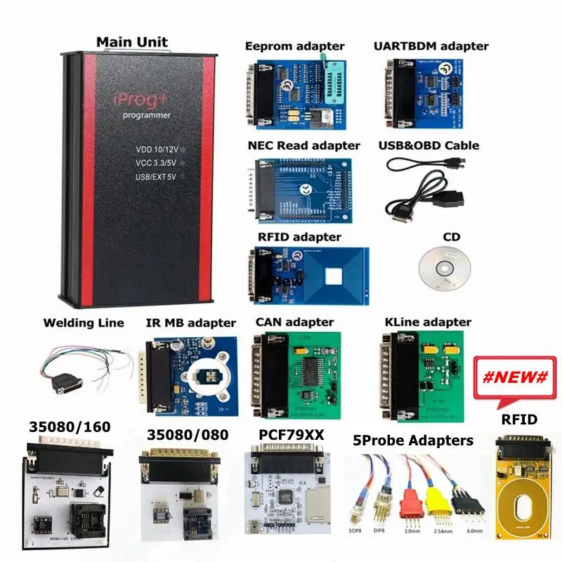Iprog V89 Pro Iprog+  Full with Probe Adapter Support IMMO Mileage Airbag ECU PK Carprog / Digiprog / Tango with Toolbox