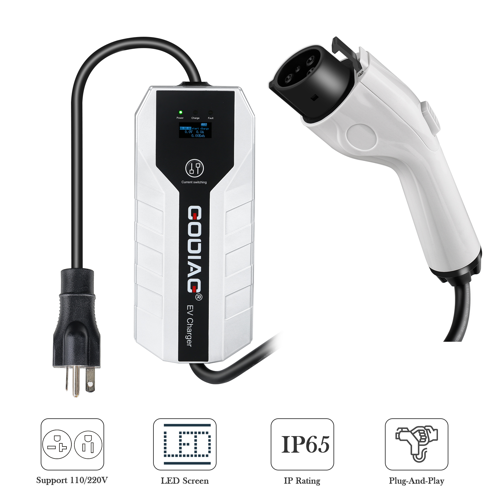 GODIAG EV Charger Portable Fast US Standard 220V dual Voltage Mode 16 Amps with 16.4ft Extension Cord Compatible with J1772 Electric Vehicle