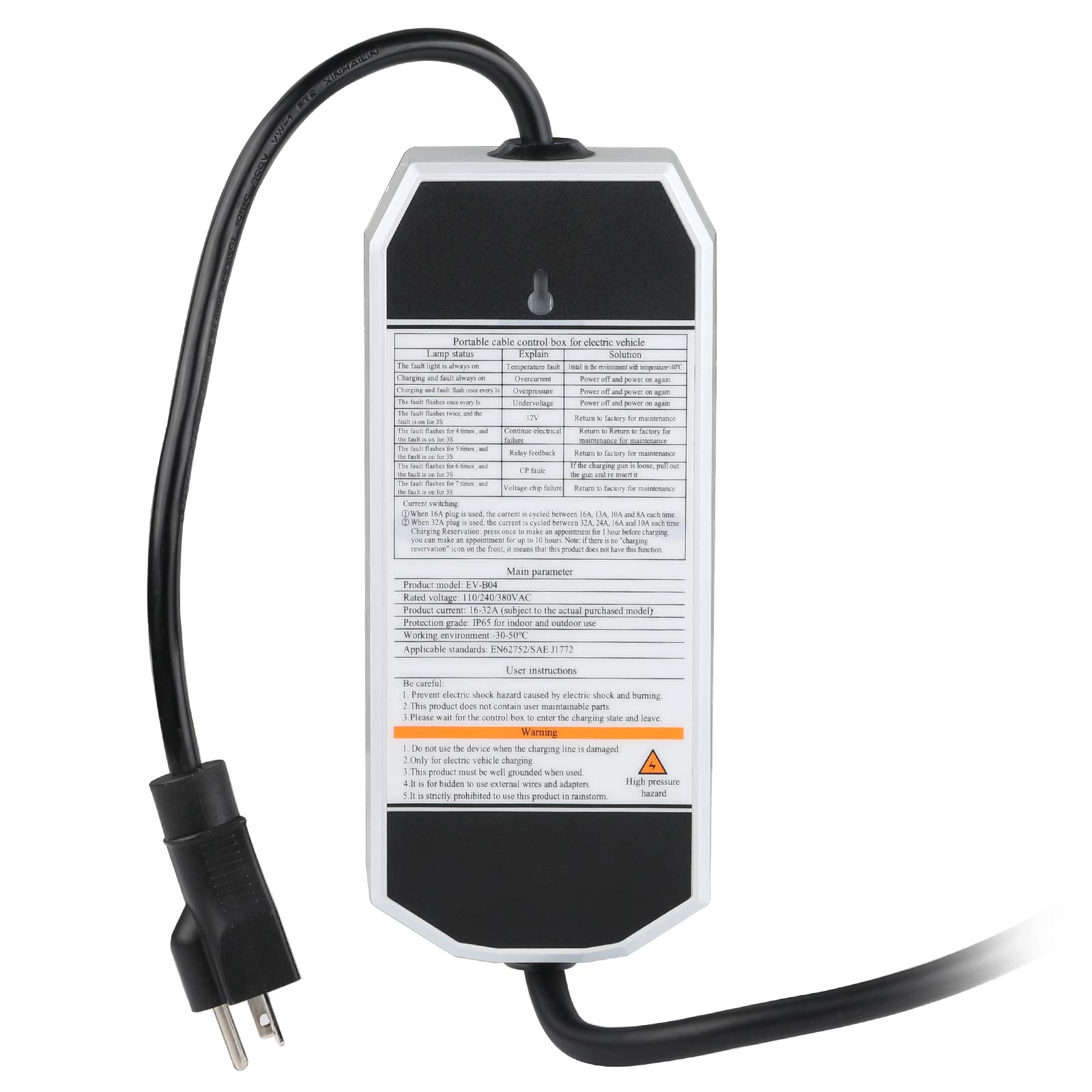 GODIAG EV Charger Portable Fast US Standard 220V dual Voltage Mode 16 Amps with 16.4ft Extension Cord Compatible with J1772 Electric Vehicle
