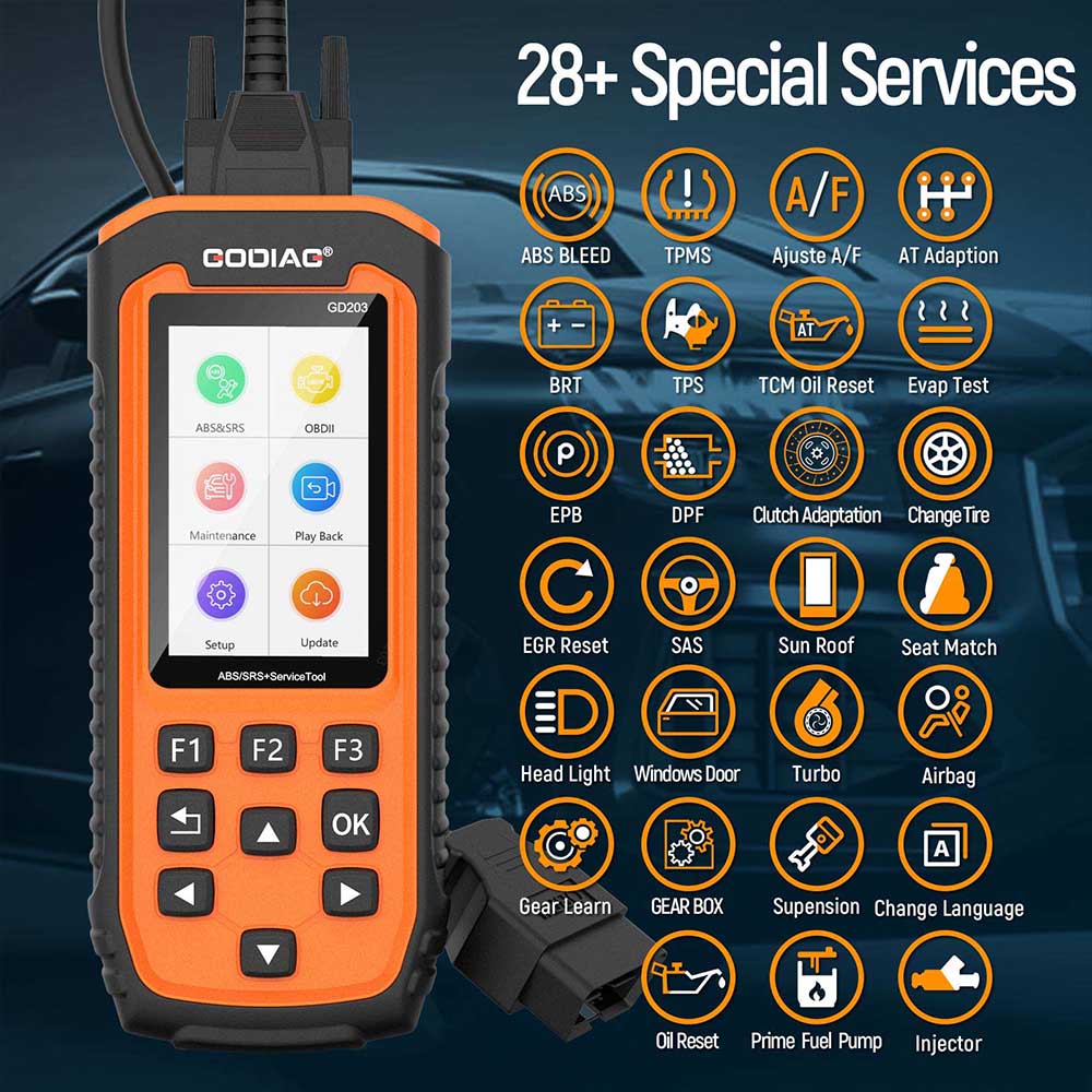 GODIAG GD203 ABS/SRS OBD2 Scan Tool with 28 Service Reset Functions Free Update Online for Lifetime