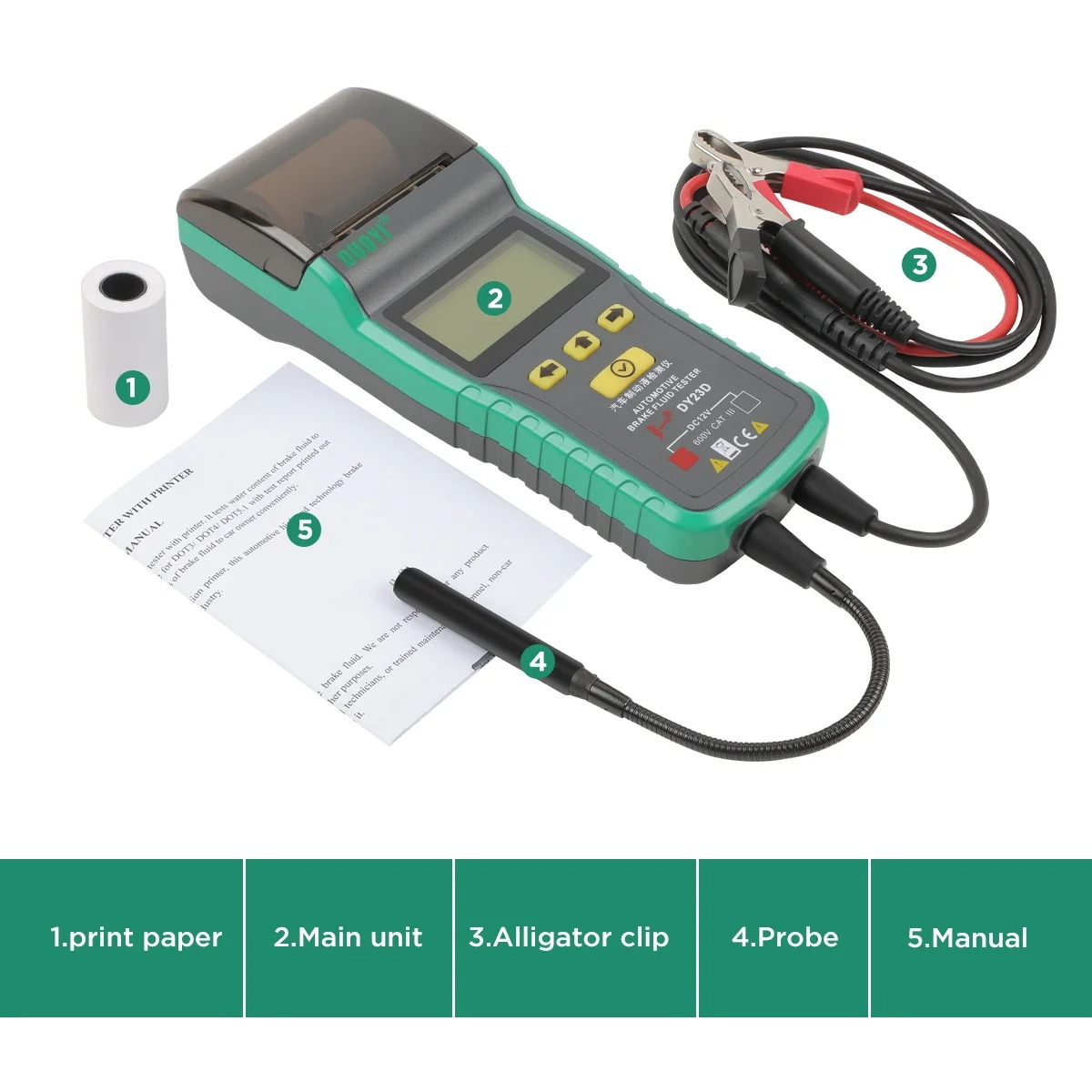 DUOYI DY23D Car Brake Fluid Tester with a Printer For DOT3/ DOT4/ DOT5.1 Brake Fluid meter LCD Display Printing Brake Fluid Oil Tester
