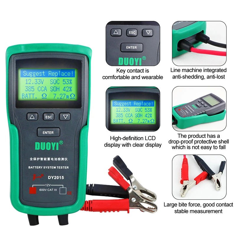 DUOYI DY2015 12V Car Motorcycle Battery Tester Analyzer CCA Capacity Electronic Load Battery Charge Cranking Test Tools