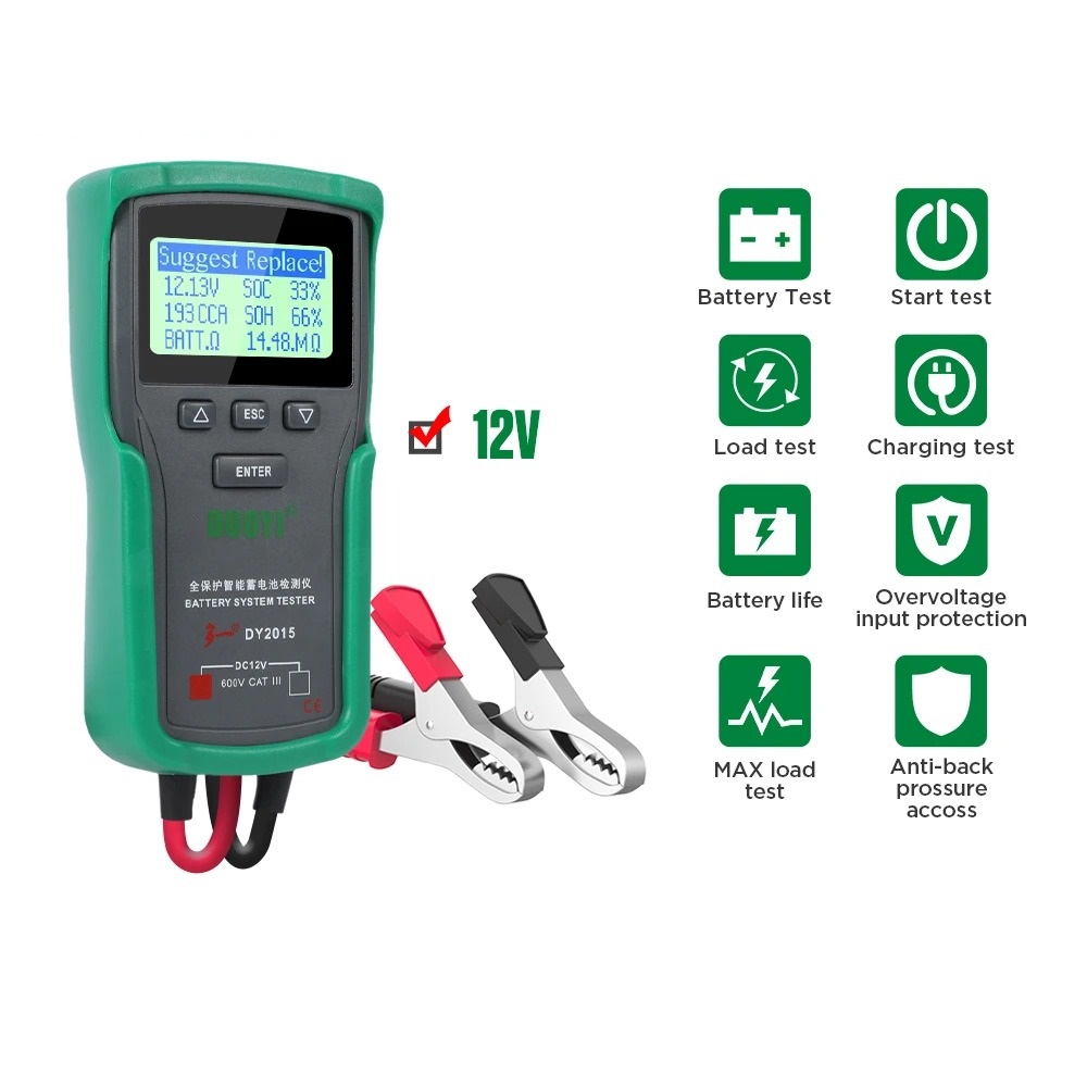 DUOYI DY2015 12V Car Motorcycle Battery Tester Analyzer CCA Capacity Electronic Load Battery Charge Cranking Test Tools