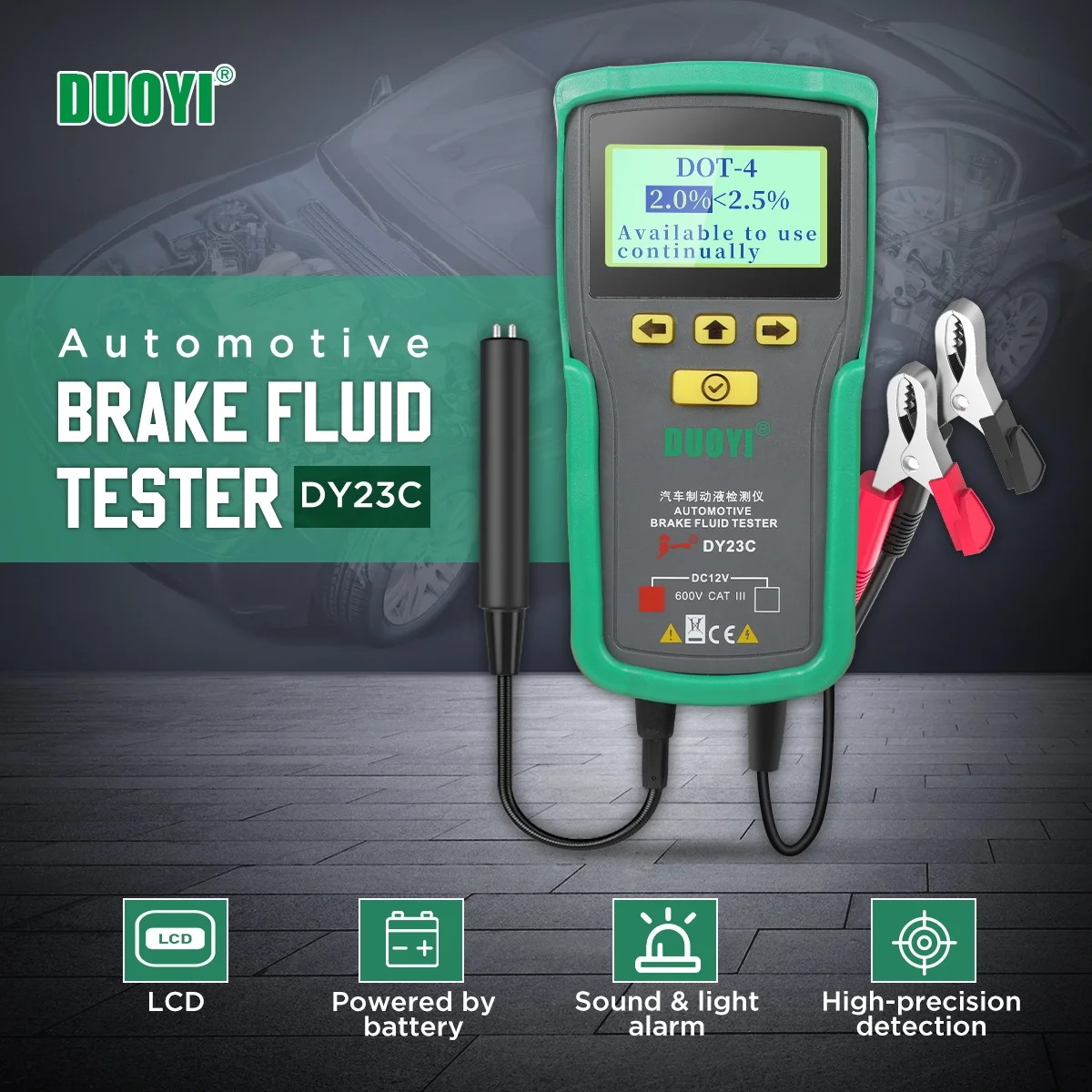 DUOYI DY23C Car Brake Fluid Tester Accurate Test Automotive Brake Fluid Water Content Check Universal Oil Quality DOT 3/4/5.1