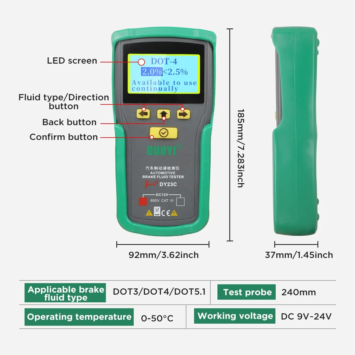 DUOYI DY23C Car Brake Fluid Tester Accurate Test Automotive Brake Fluid Water Content Check Universal Oil Quality DOT 3/4/5.1