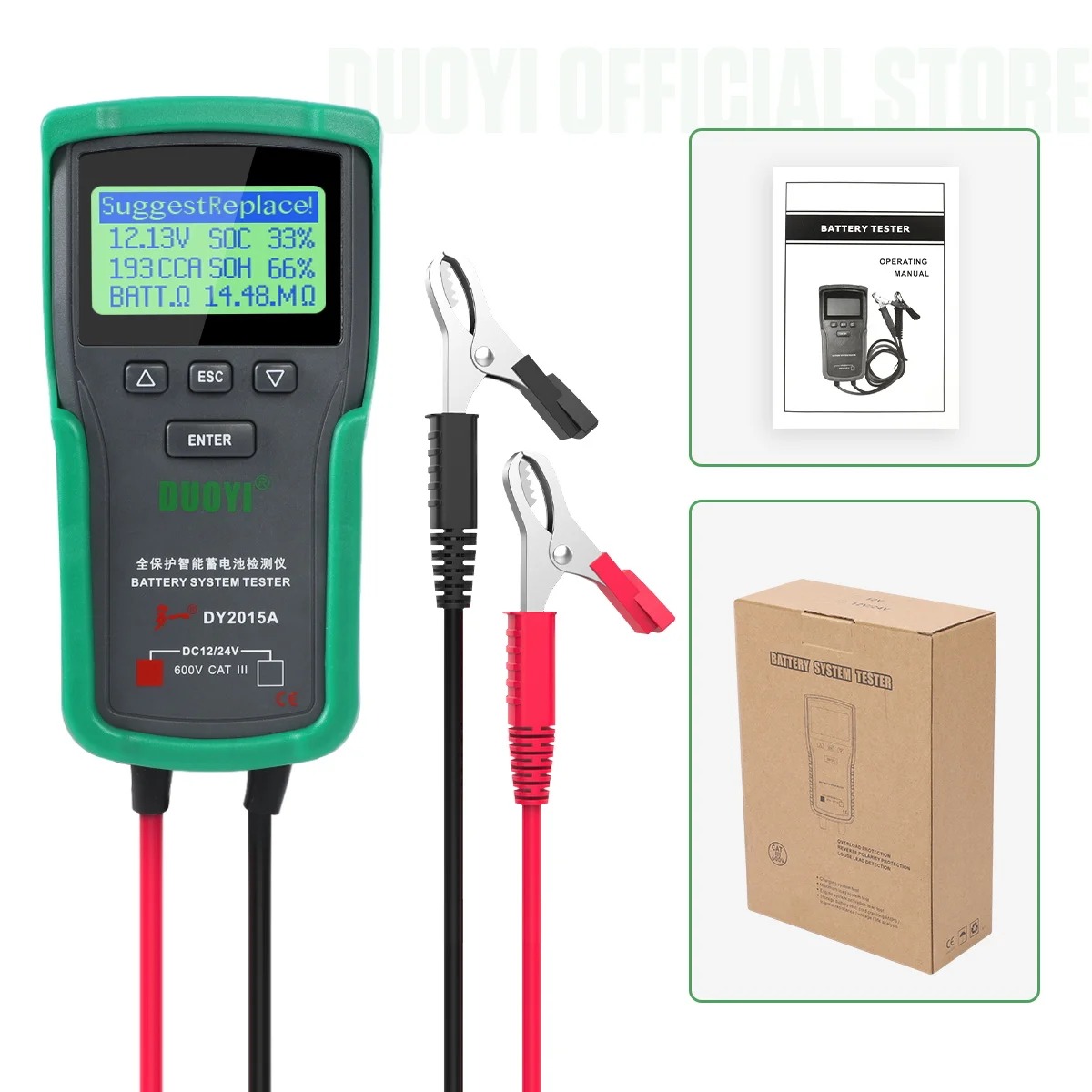 DUOYI DY2015A 12V&24V Car Battery Tester Digital Auto Load AC Battery Tool Automotive Starting Type Lead-acid Batteries Analyzer