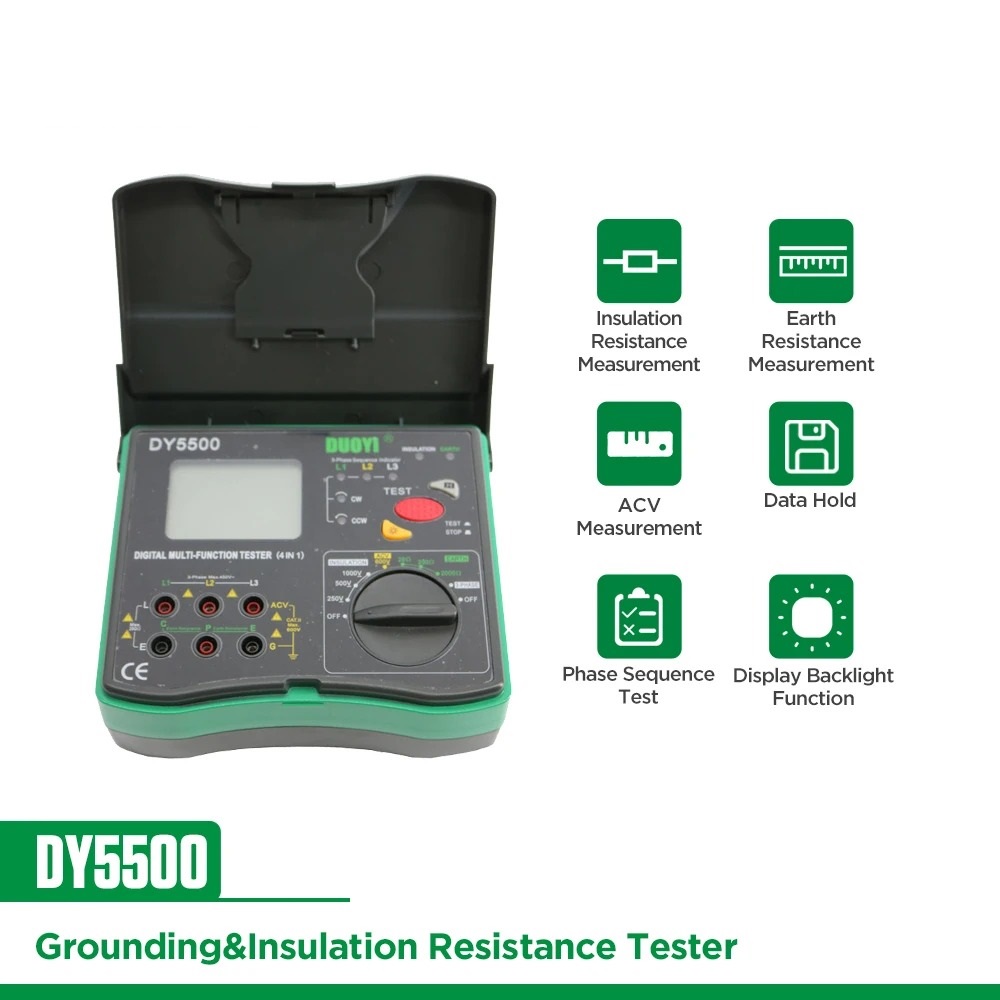  DUOYI DY5500 Digital 4 in 1 Multi-function Tester Insulation Tester+Earth Tester+Voltmeter+Phase Indicator  0.01 to 2000ohms