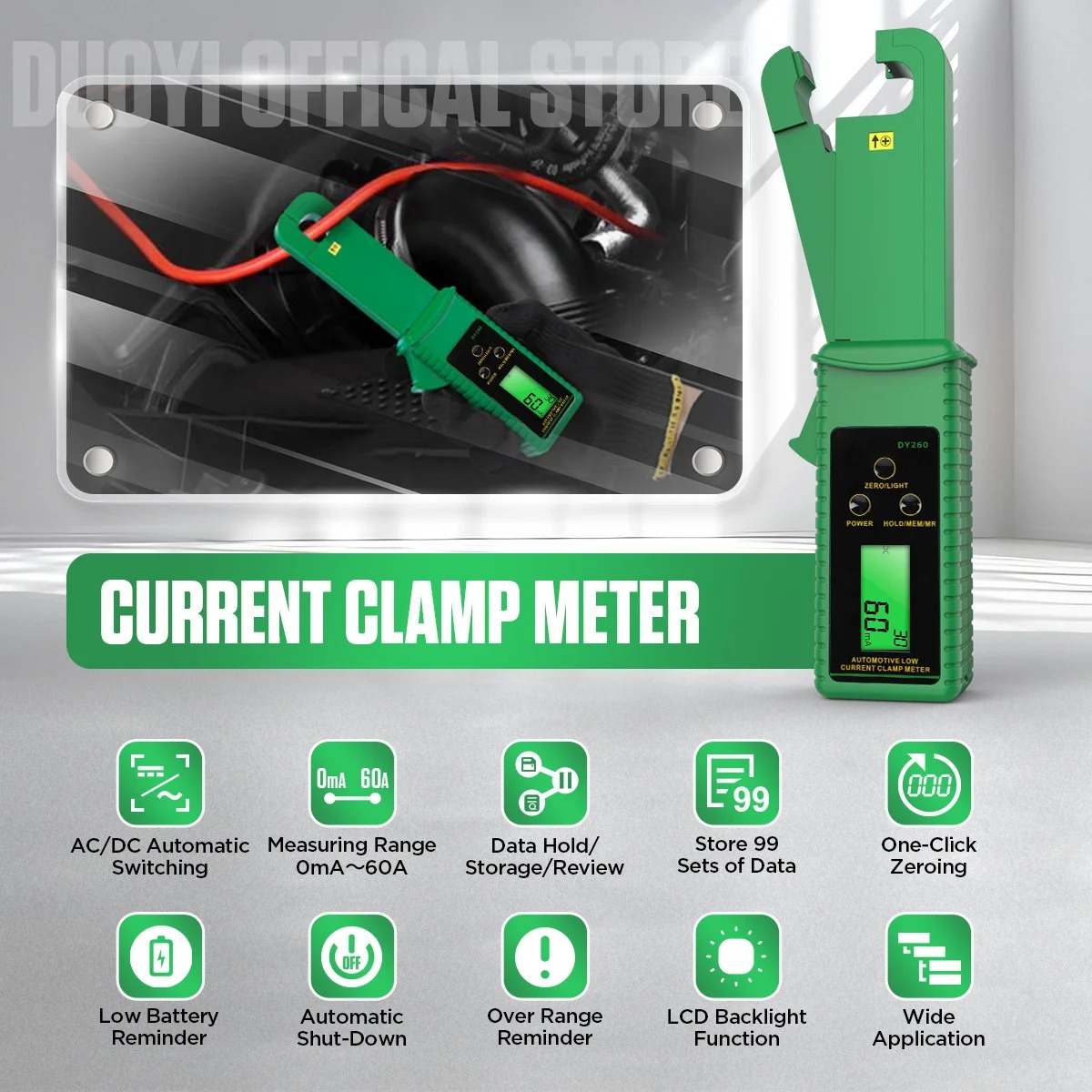 DUOYI DY260 Automotive Current Detector Fuse Current Meter Automotive Current Tester Circuit Inspection Instrument Current Clamp