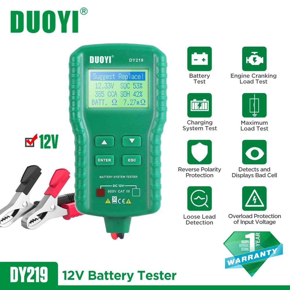 5Pcs/lot DUOYI DY219 12V Car Battery Tester Digital Automotive AH 2000CCA Voltage Battery Test Load Analyzer Diagnostic Tools Car Battery Charger 