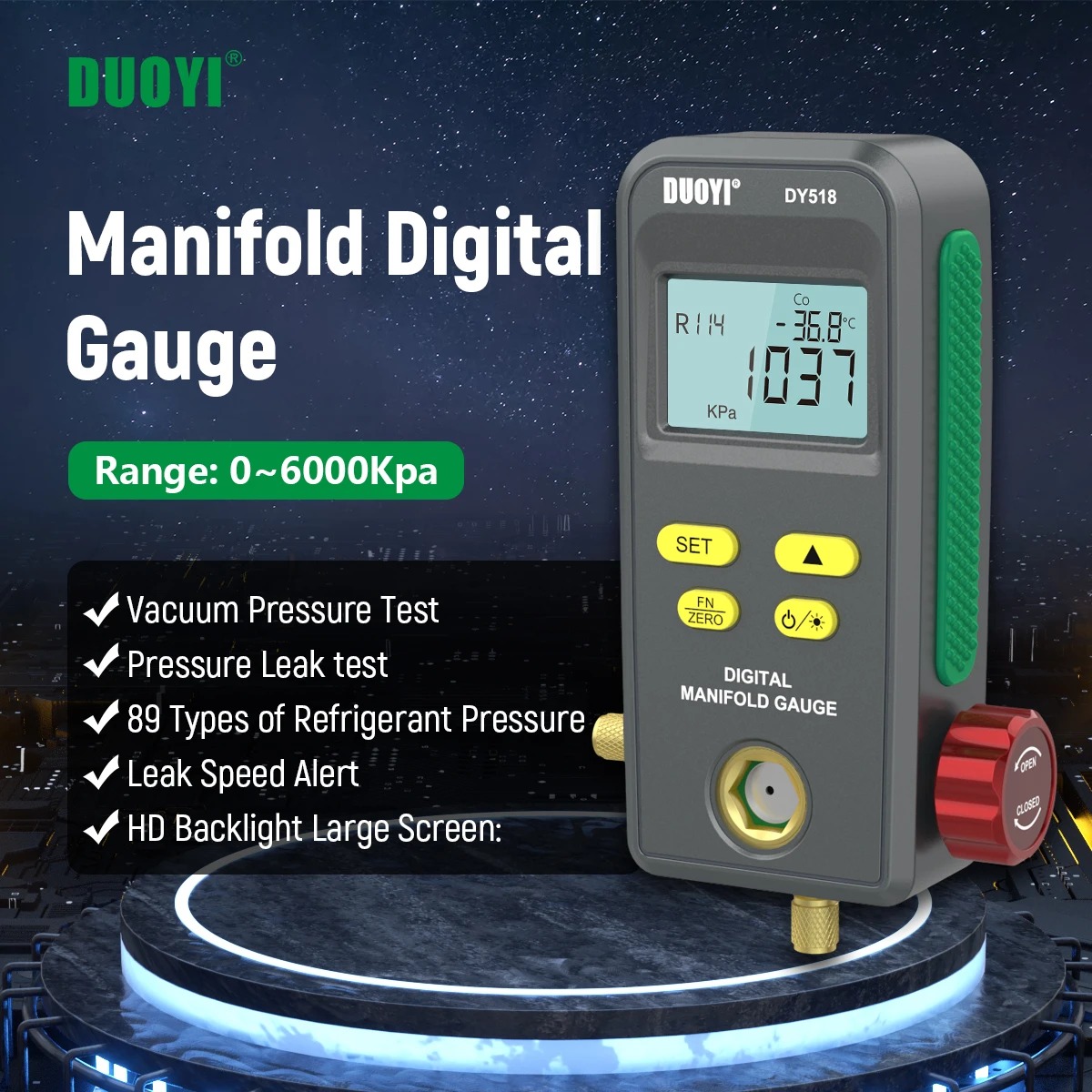DUOYI DY518 Digital Manifold Gauge Refrigeration Pressure Gauge Air Conditioning Vacuum Pressure Manifold Tester