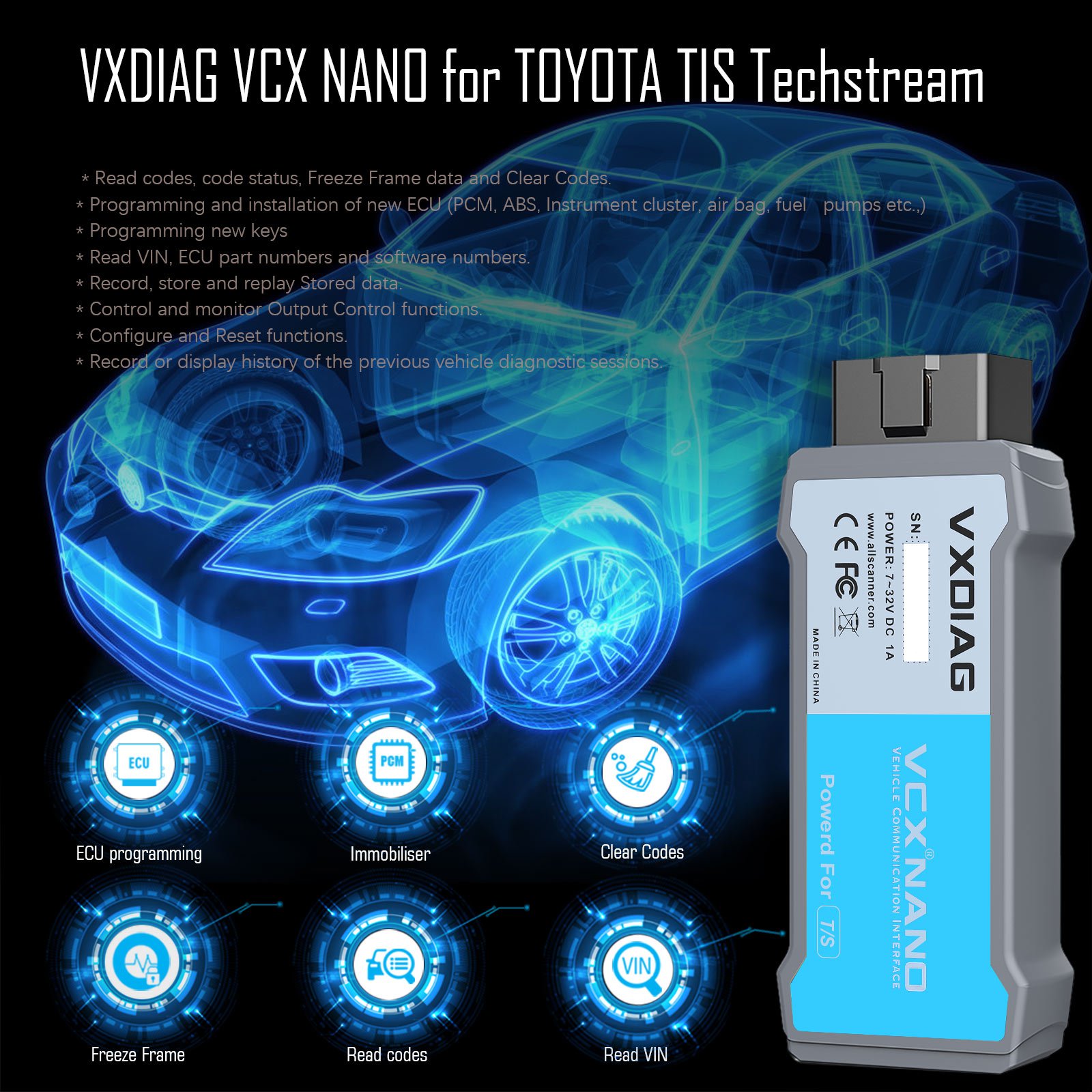  VXDiag VCX Nano for Toyota Techstream V17.30.011 Compatible with SAE J2534 Support Year 2020 For Wifi/USB Version 