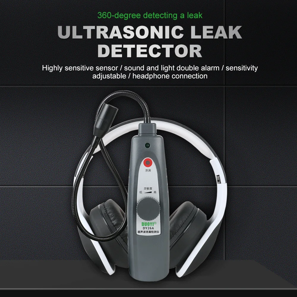 5Pcs/lot DUOYI DY26A Ultrasonic Leak Detector Ultrasonic Flaw Detector Transmitter Sealing Flaw Stethoscope Gas Water Leak Pressure Vacuum Probes Location