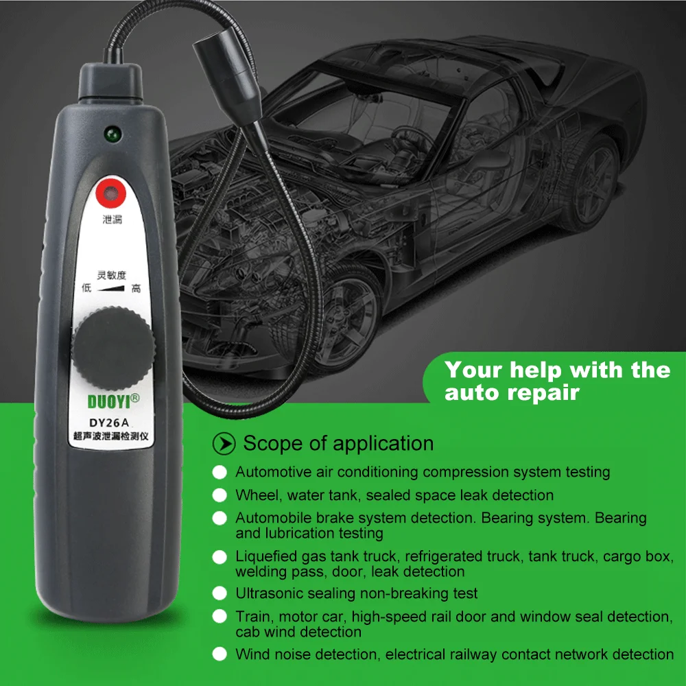 5Pcs/lot DUOYI DY26A Ultrasonic Leak Detector Ultrasonic Flaw Detector Transmitter Sealing Flaw Stethoscope Gas Water Leak Pressure Vacuum Probes Location