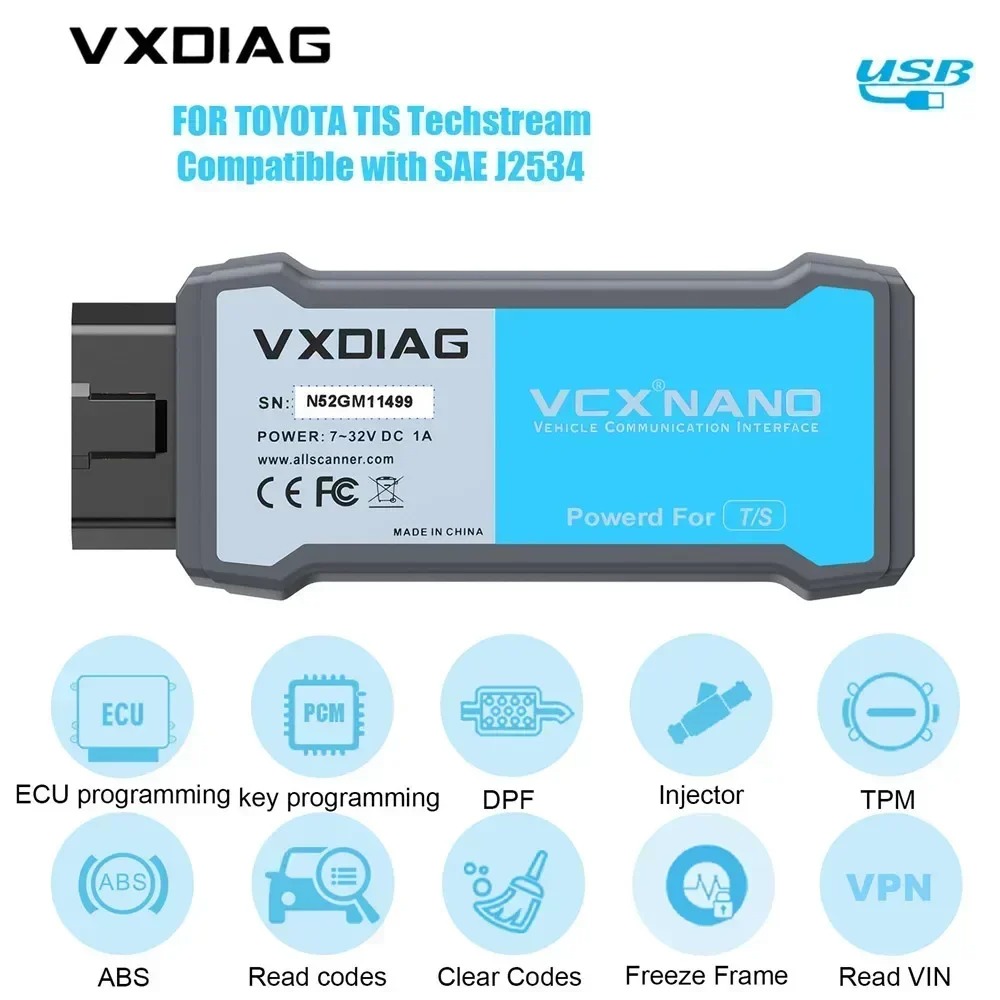  VXDiag VCX Nano for Toyota Techstream V17.30.011 Compatible with SAE J2534 Support Year 2020 For Wifi/USB Version 