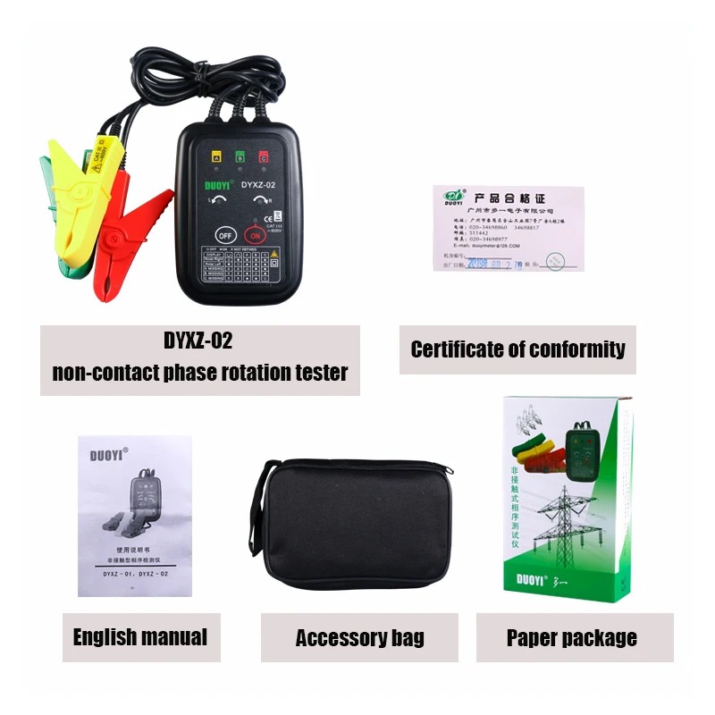 DUOYI DYXZ-02 Non-Contact Phase and Motor Rotation Tester Sequence Detector Phase Meter 3 Phase Circuit Tester Detector Detector Meter LED Display