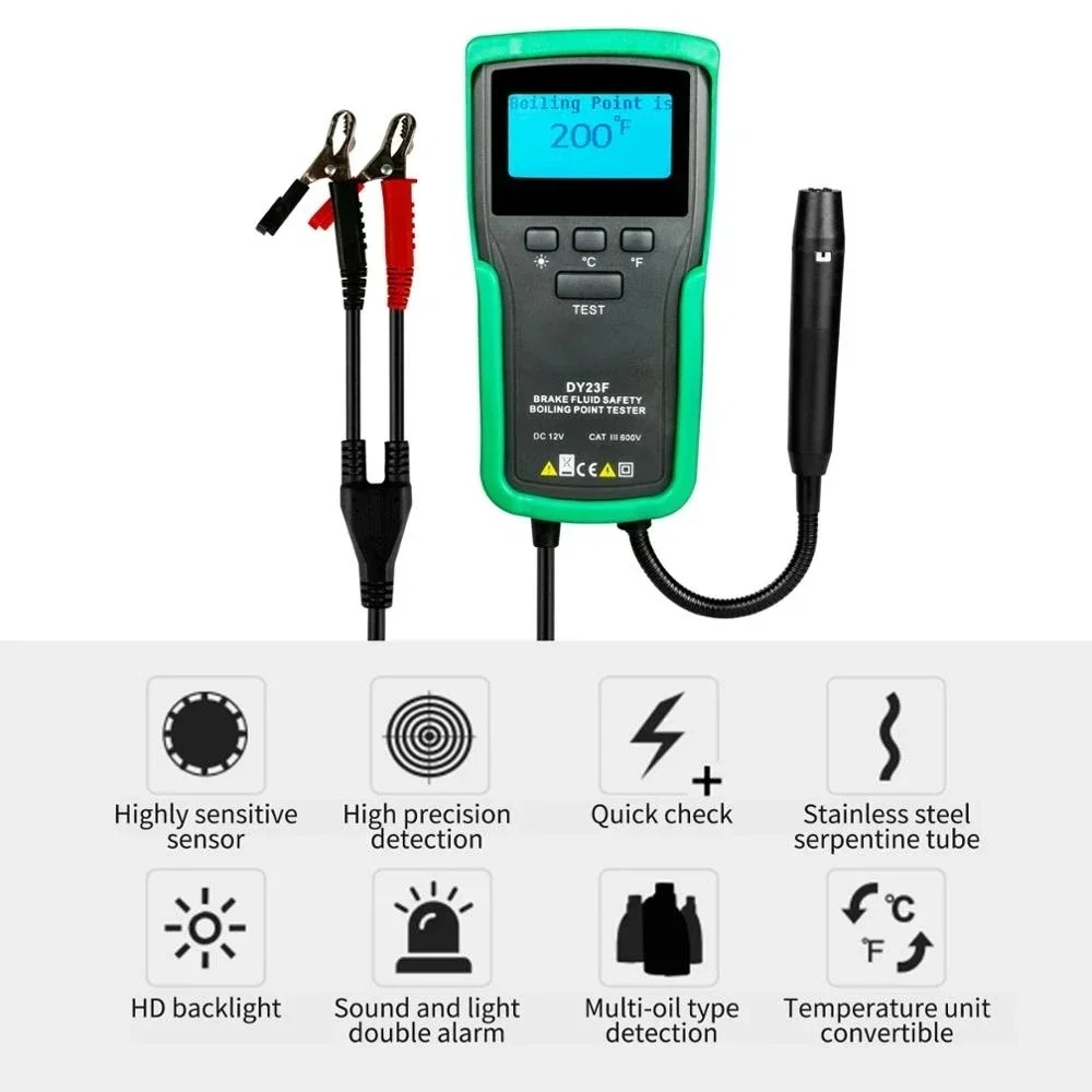 DUOYI DY23F Digital Brake Fluid Boiling Point Tester 12V Auto Brake Fluid Tester Digital Car Brake Oil Tool DOT3/4/5/5.1 HD Indicator check Display Auto Oil tool