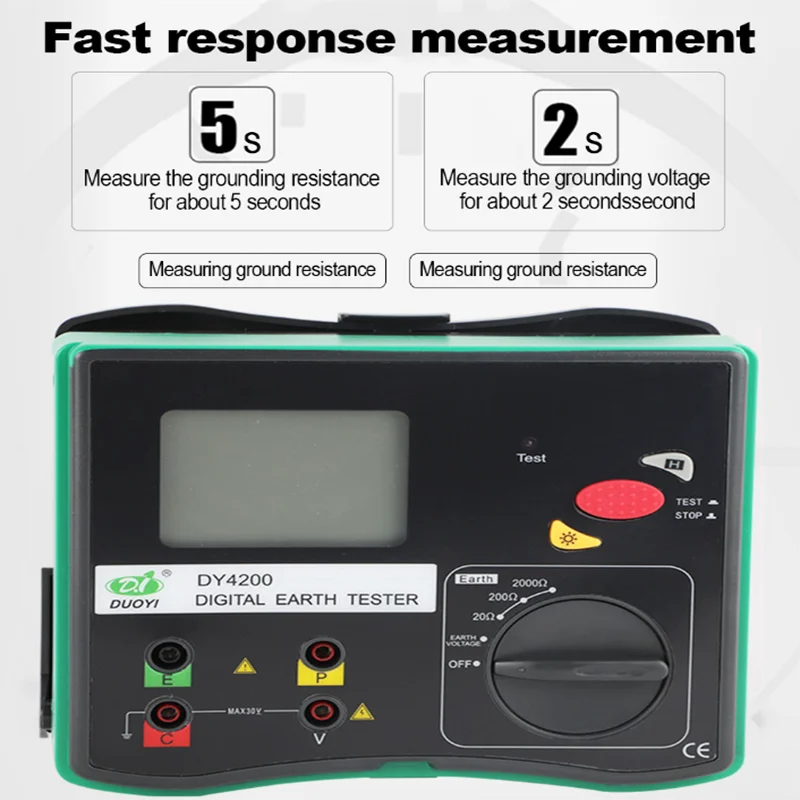 DUOYI DY4200 Digital 3-Terminal Earth Resistance Tester Digital Earth Ground Resistance Tester Multimeter Meter Electrical Instrument 0.01 - 2000 ohm