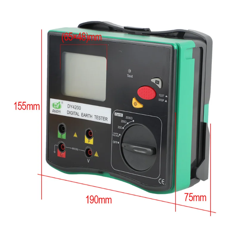 DUOYI DY4200 Digital 3-Terminal Earth Resistance Tester Digital Earth Ground Resistance Tester Multimeter Meter Electrical Instrument 0.01 - 2000 ohm