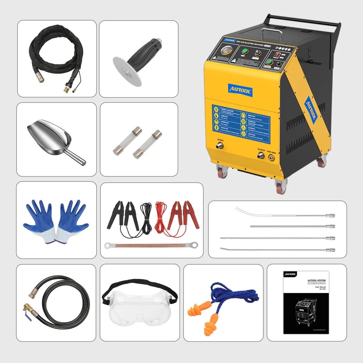 AUTOOL HTS708 Carbon Deposits Cleaner Dry Ice Blast Cleaning Engine Throttle for Rubber Casting Automobiles Chemicals Plastics