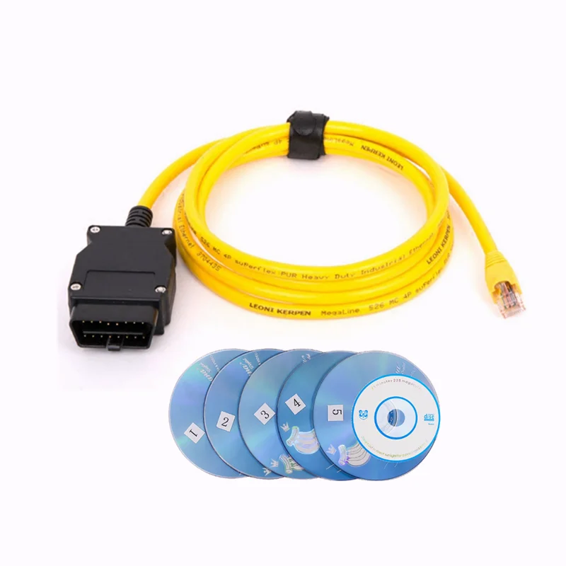 50pcs/lot For BMW ENET Coding Cable with CD ENET Ethernet to OBD2 Diagnostic Cable For BMW F-series Interface Cable Code Hidden Line for BMW ENET Cable 