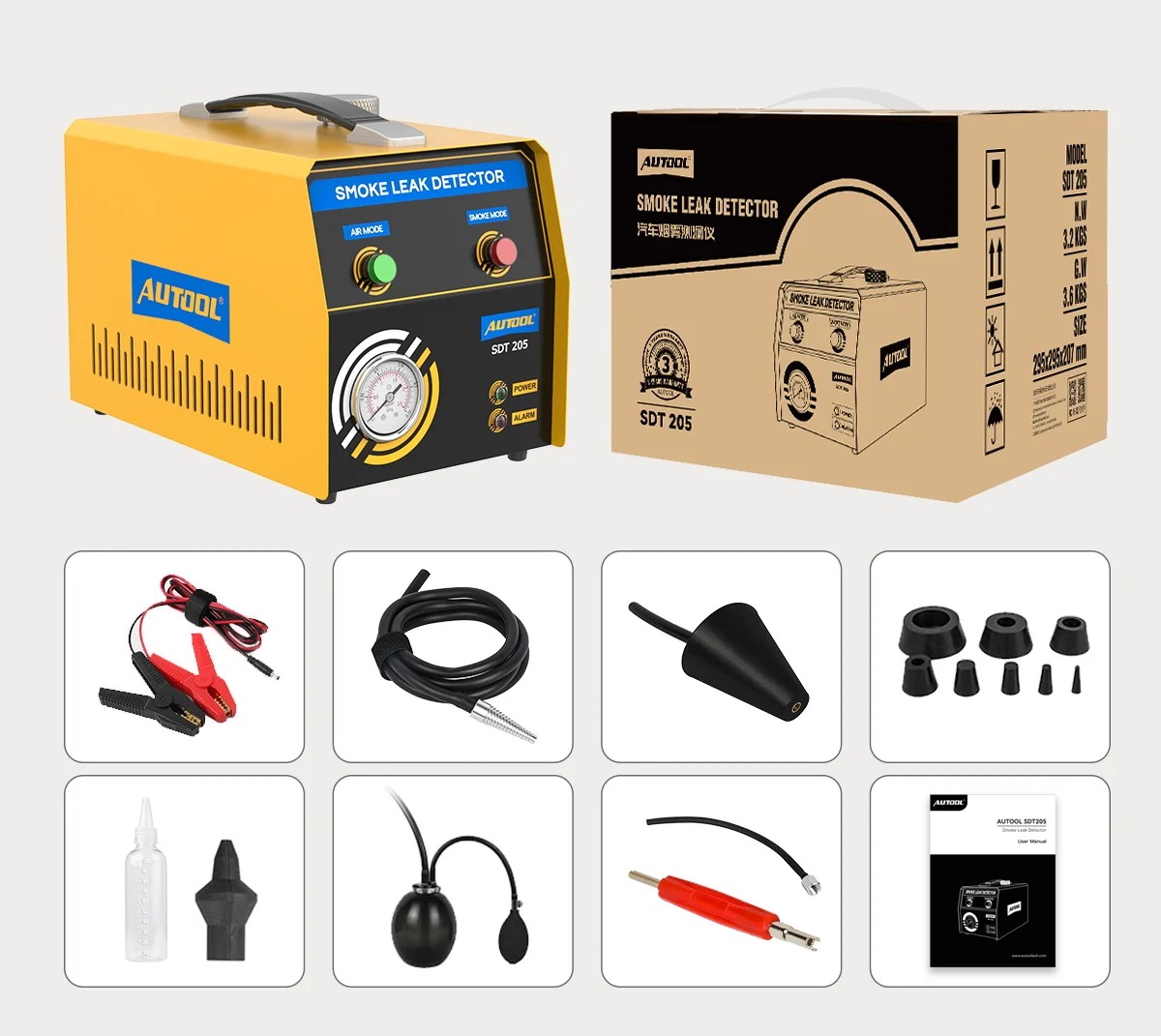 Autool SDT205 Car Smoke Leak Detector Automotive Car Trucks SUVs EVAP System Detect Pipe Leakage Locator Diagnostic Analyzer CE