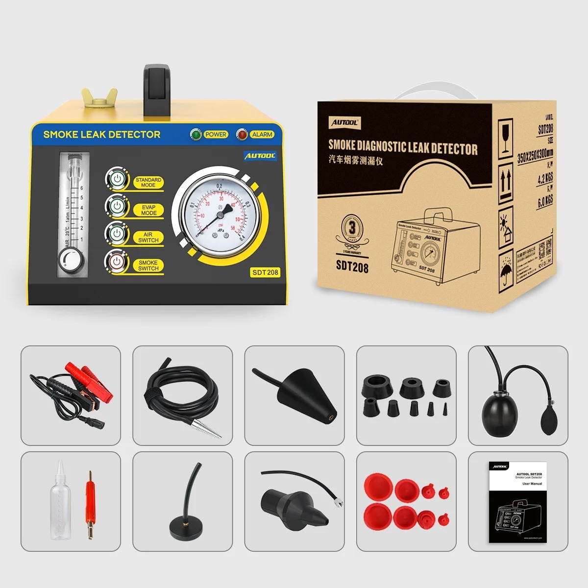 Autool SDT208 Car Smoke Leak Detector EVAP System Tester for Turbochanged Vacuum Exhaust Cooling System Pipeline Leakage Tester