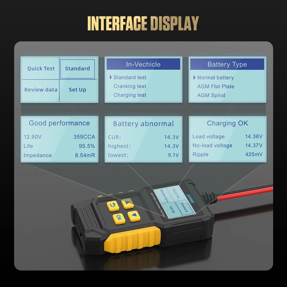 AUTOOL BT360 8-20V Car Battery Diagnostic Tester 30-100AH Automotive Battery Tester Analyzer Vehicle 20-2000CCA Battery Tester