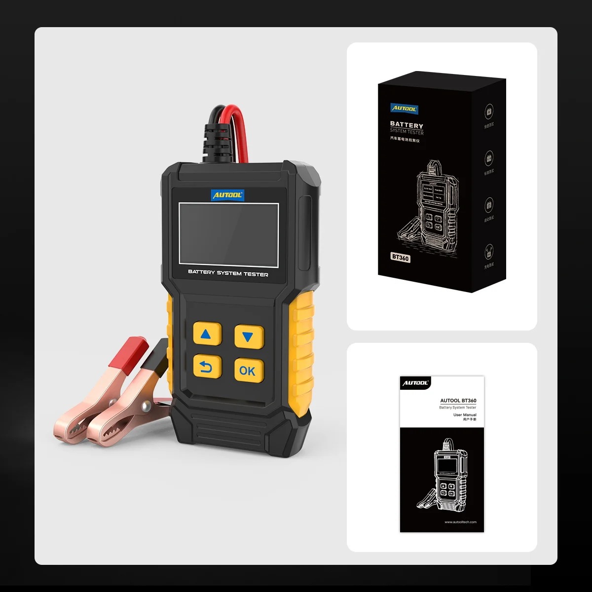 AUTOOL BT360 8-20V Car Battery Diagnostic Tester 30-100AH Automotive Battery Tester Analyzer Vehicle 20-2000CCA Battery Tester