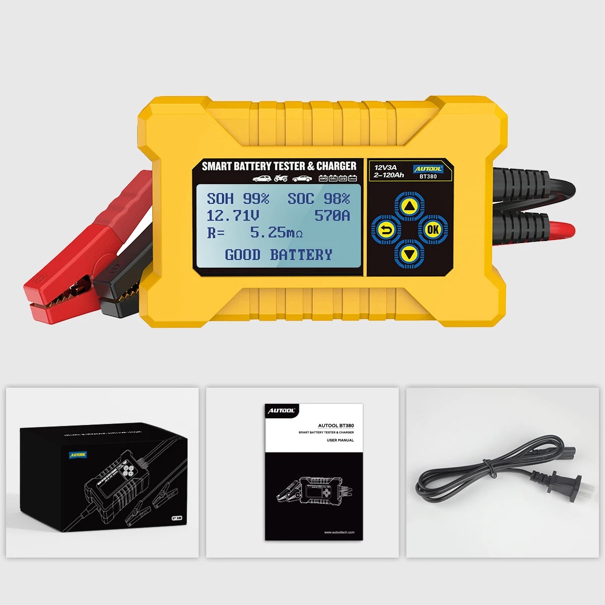 Autool BT380 12V Car Battery Tester Pulse Repair 3A Battery Charger Power Bank Wet Dry AGM Gel Lead Acid Repair Tool PK KW510
