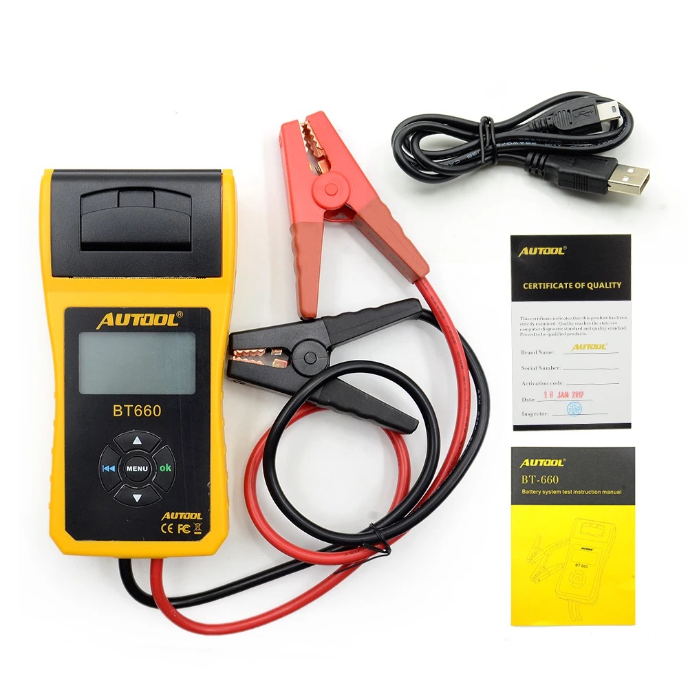 Autool BT660 V2 Battery Tester Car Batteries Measure Tool with Printer Multilanguage Automotive Power System Diagnostic Meter