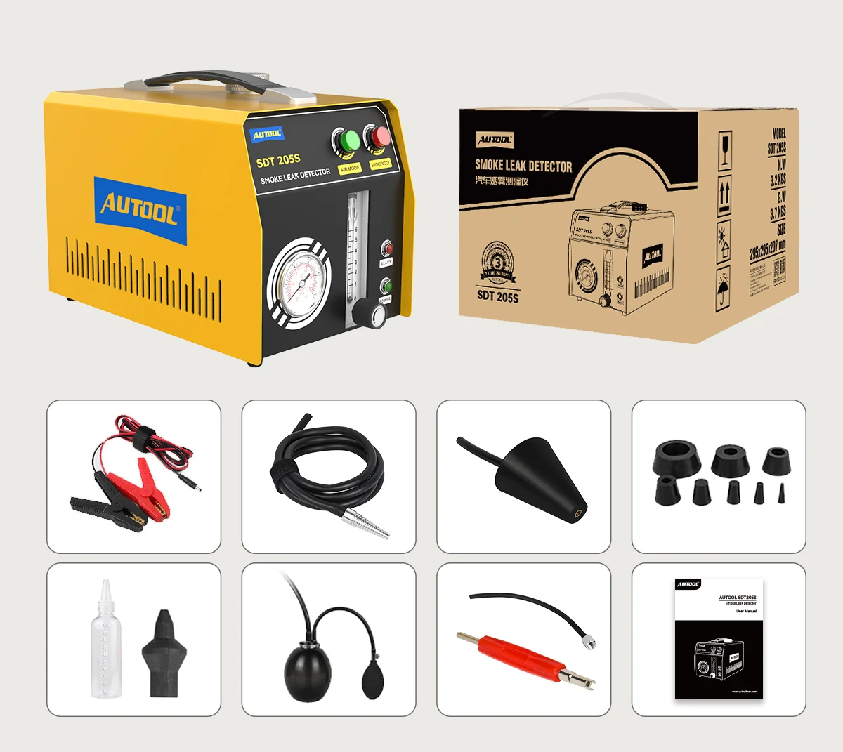 Autool SDT205S Car Smoke Leak Detector Pipe Leak Locator Motorcycles Smoke Leakage Analyzer Detector Automotive EVAP System