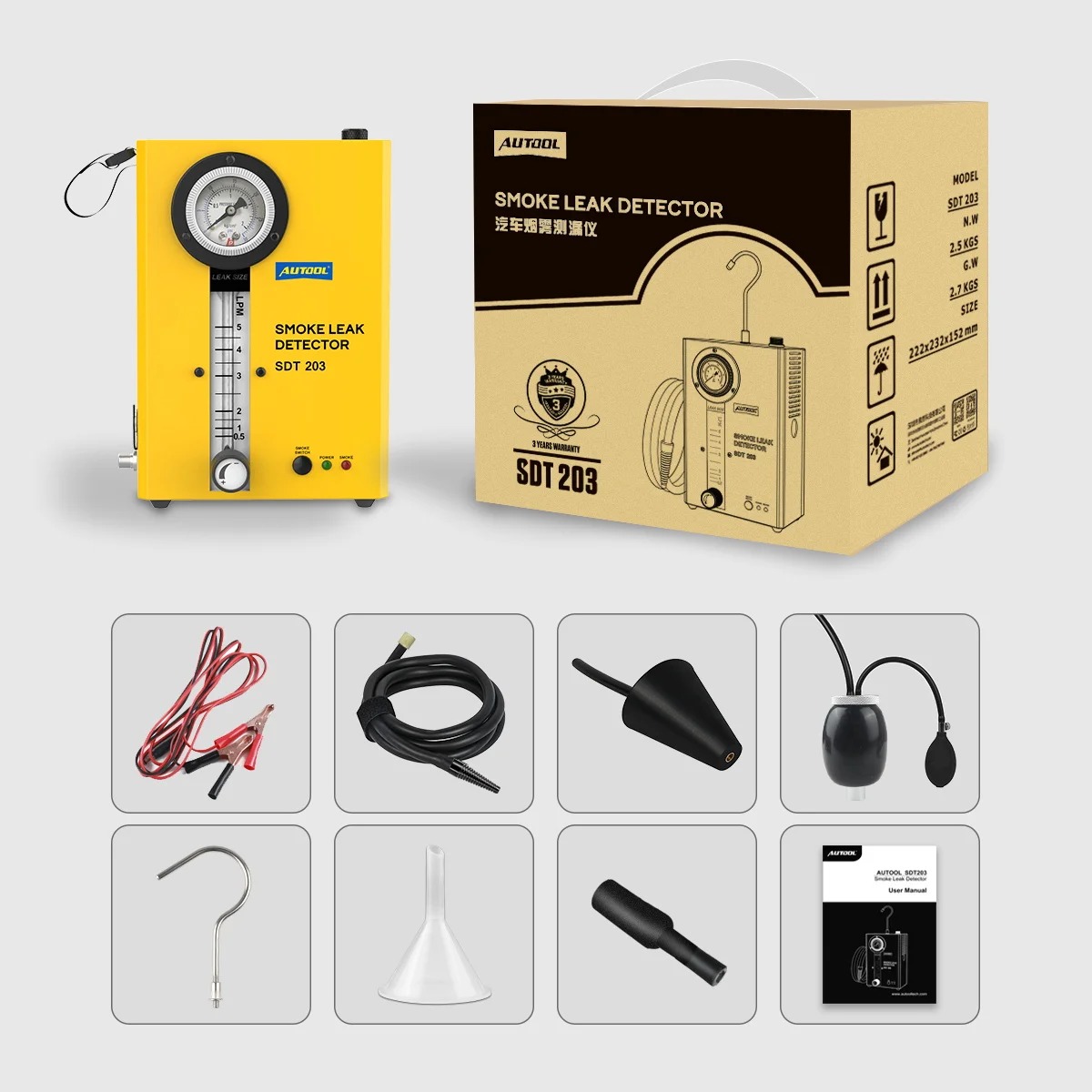 Autool SDT203 Smoke Generator For Cars Smoke Leak Detector Automotive Smoke Machine EVAP Pipe Leakage Diagnostic Tool Pipe Test