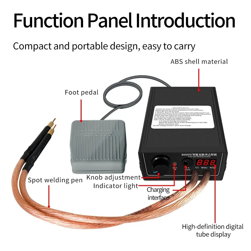 Footpedal Type 8000W High Power Double Pulse Lithium Battery Spot Welder for 18650 Battery Welding 
